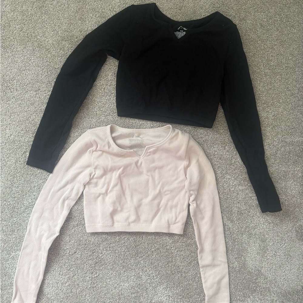 Stylish Black and Pink Girls Long Sleeve Crop